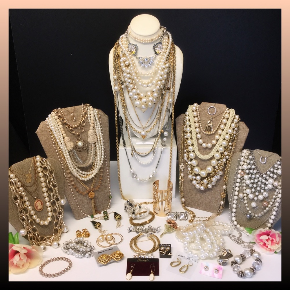 Vintage to now estate faux pearl jewelry lot